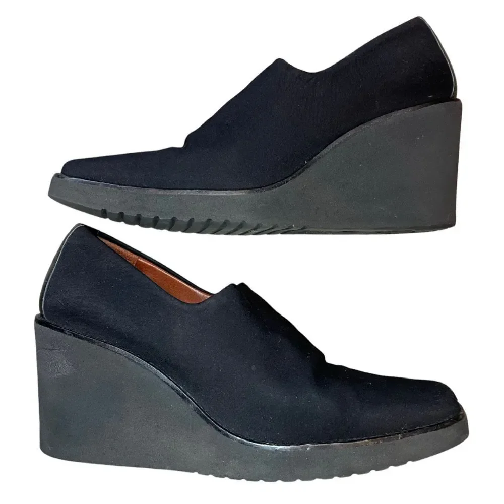 Vintage Donald Pliner Fabric Slip On Wedge Shoe Black Size 7M